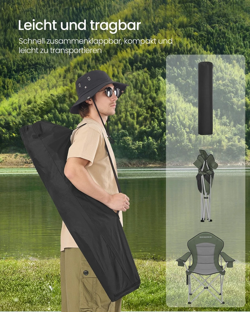 Songmics Kempingo kėdė žalia-pilka