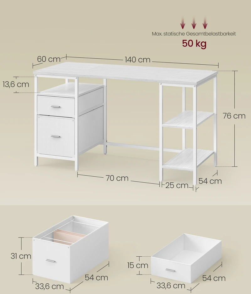 Songmics Kompiuterinis stalas 140 x 60 x 76 cm