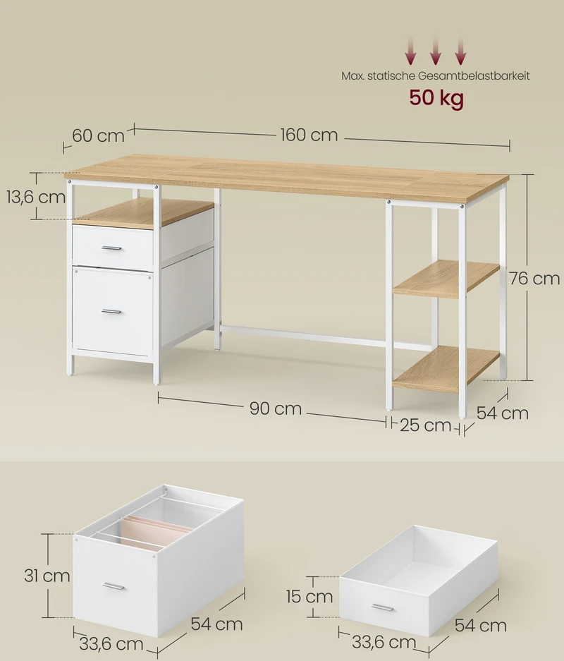 Songmics Kompiuterinis stalas 160 × 60 × 76 cm