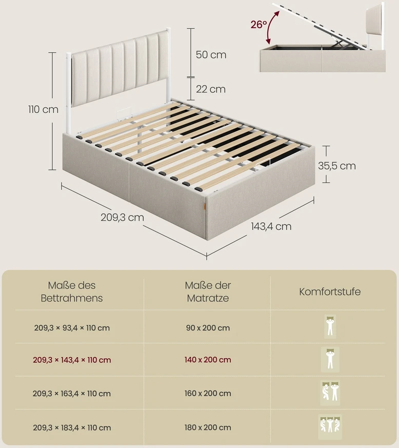 Songmics Lovos rėmas 140 x 200 cm