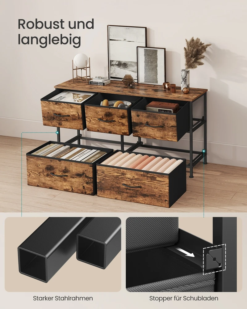 Songmics Laikymo spintelė su 5 medžiaginiais stalčiais 30 x 98,8 x 52,2 cm