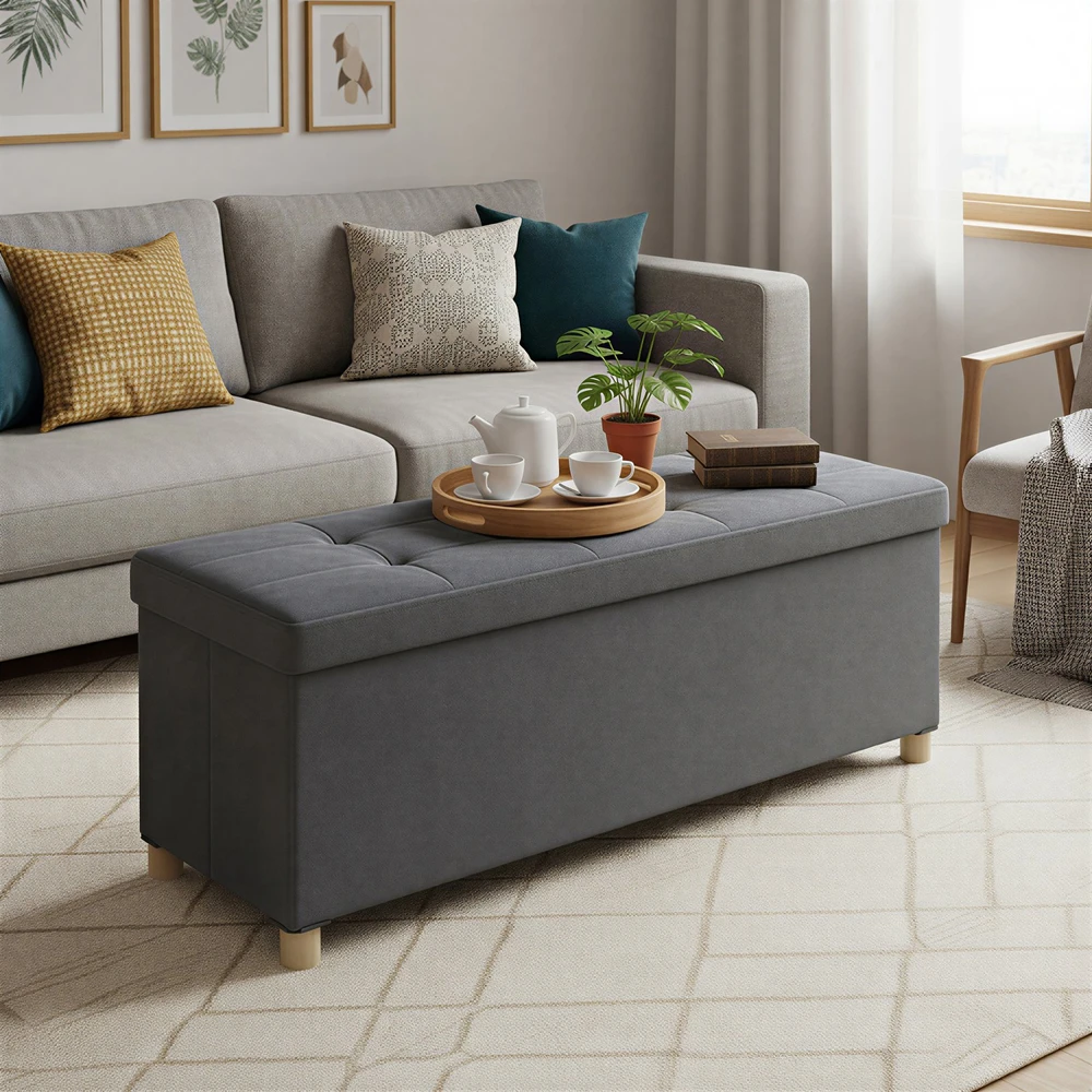Songmics Pufas su daiktadėže 38 x 110 x 40 cm pilkas