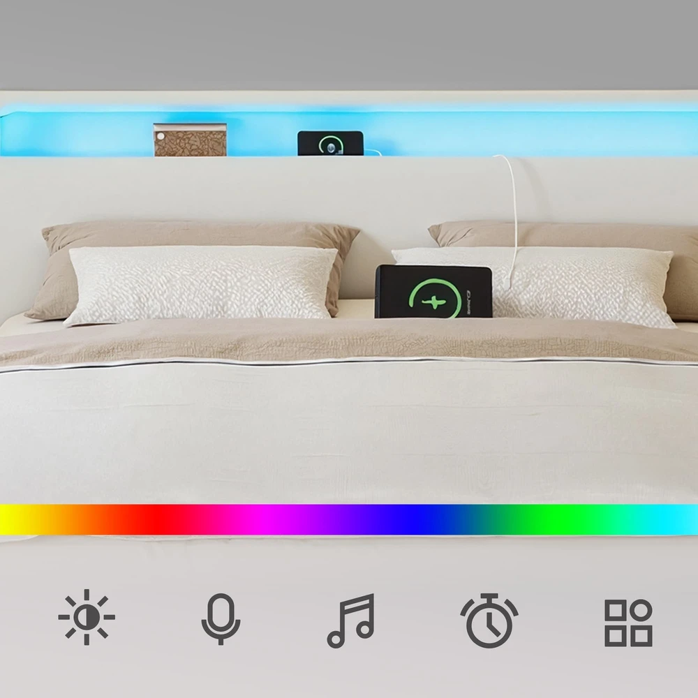 Songmics Lova su LED apšvietimu ir įkrovimo stotele 160 x 200 cm