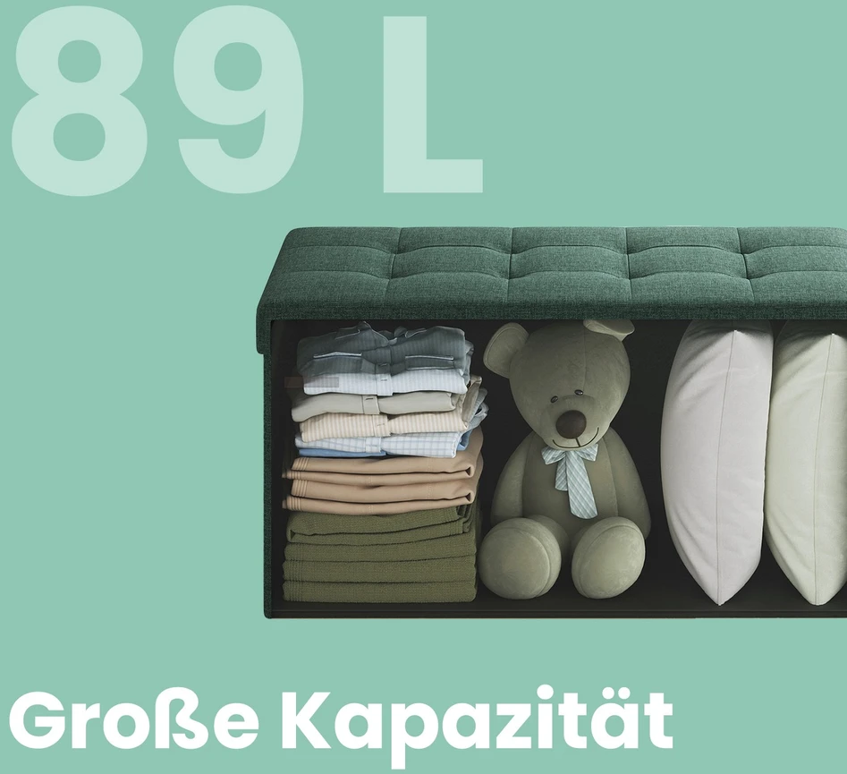 Songmics Pufas su daiktadėže 38 x 76 x 38 cm, vintage žalia