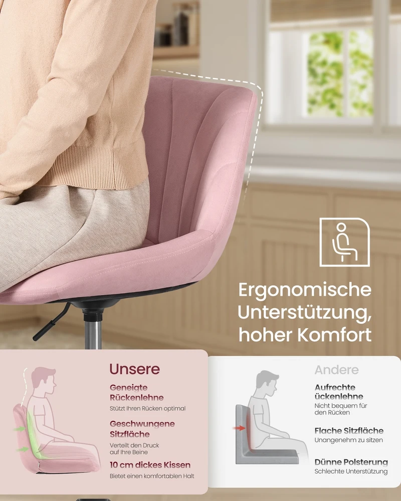 Songmics Makiažo kėdė pastelinė rožinė