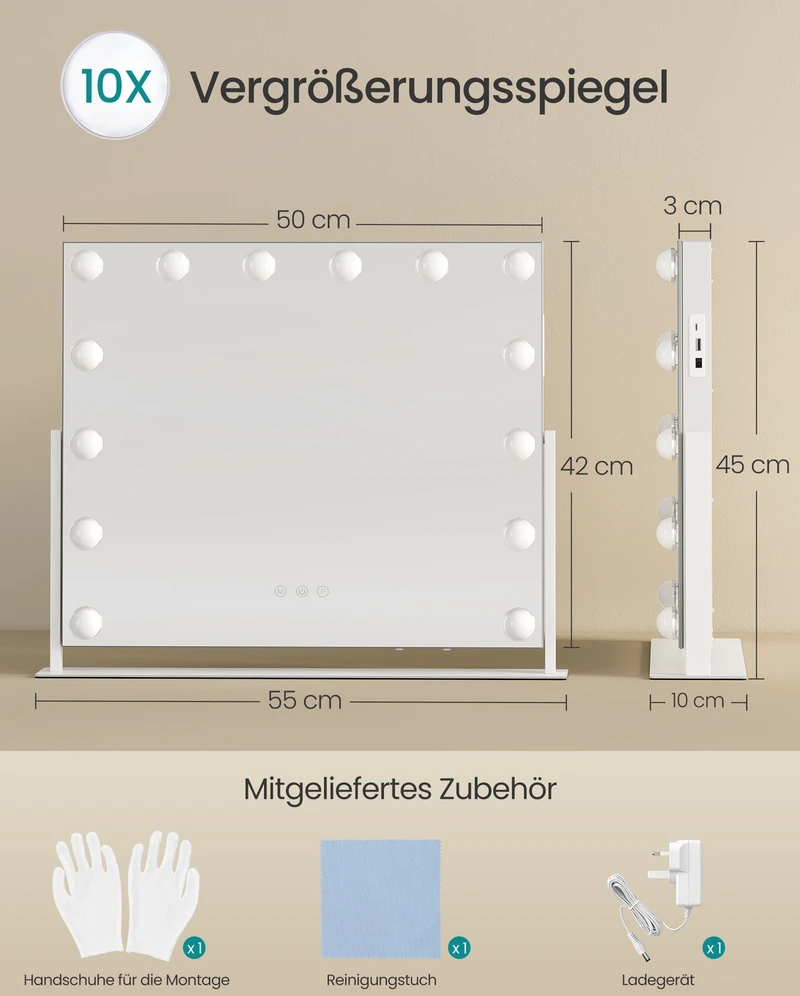 Songmics Makiažo veidrodis baltas