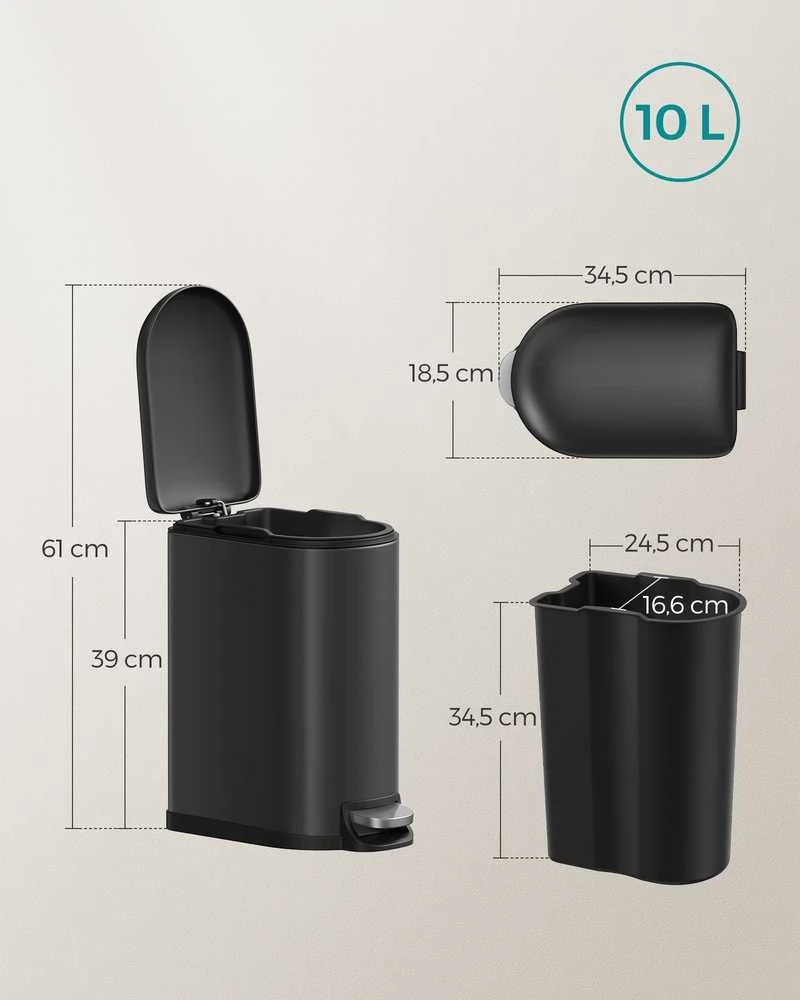 Songmics Kosmetinis 10 litrų talpos kibirėlis su plieniniu dangteliu mažas