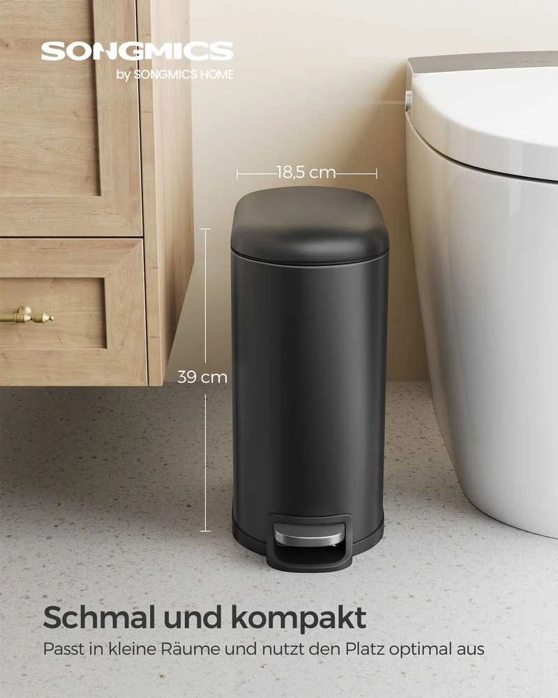 Songmics Kosmetinis 10 litrų talpos kibirėlis su plieniniu dangteliu mažas