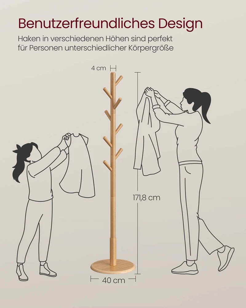 Songmics Drabužių stovas su aštuoniais kabliais, 40 cm skersmens, 171,8 cm aukščio