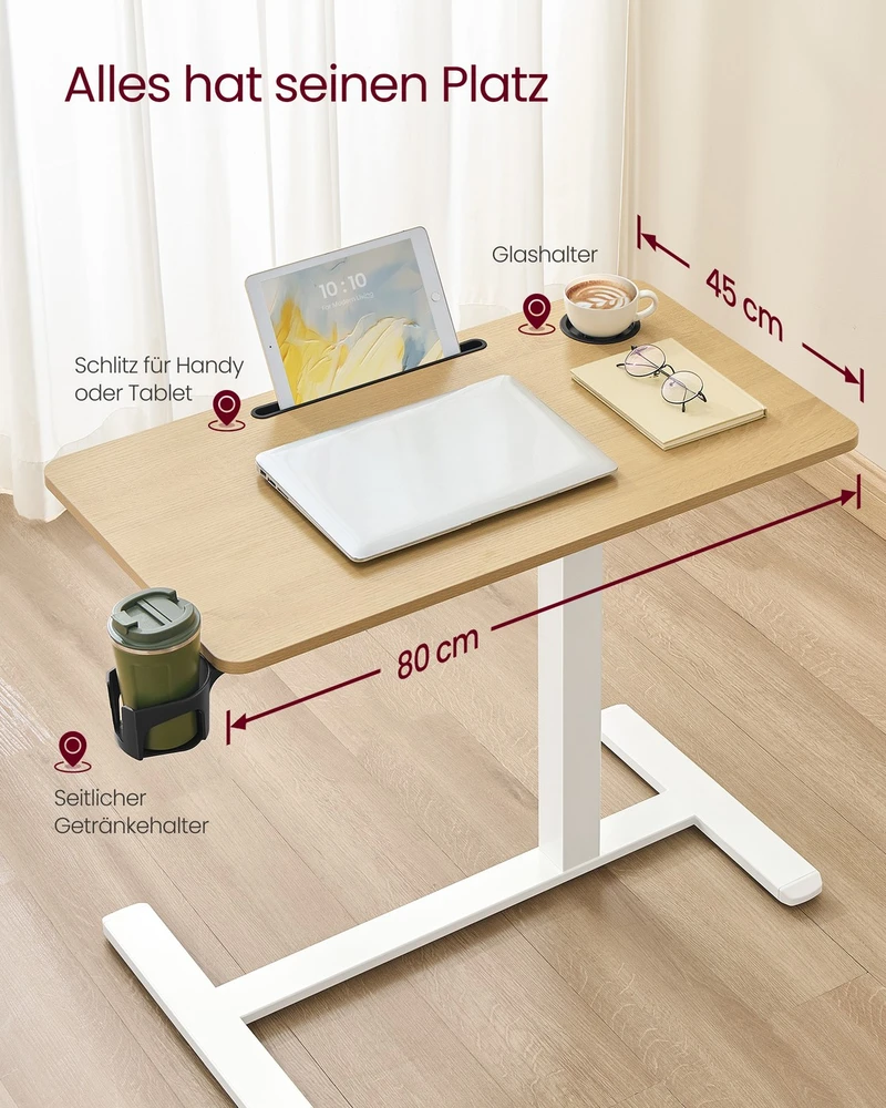 Songmics Reguliuojamo aukščio stalas 80 x 45 x (65–102) cm