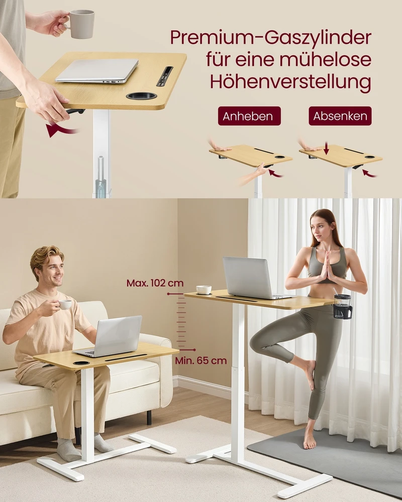 Songmics Reguliuojamo aukščio stalas 80 x 45 x (65–102) cm