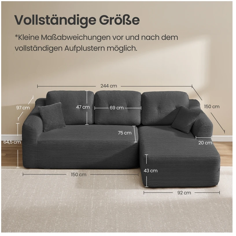 Vasagle Kampinė modulinė sofa 244 cm