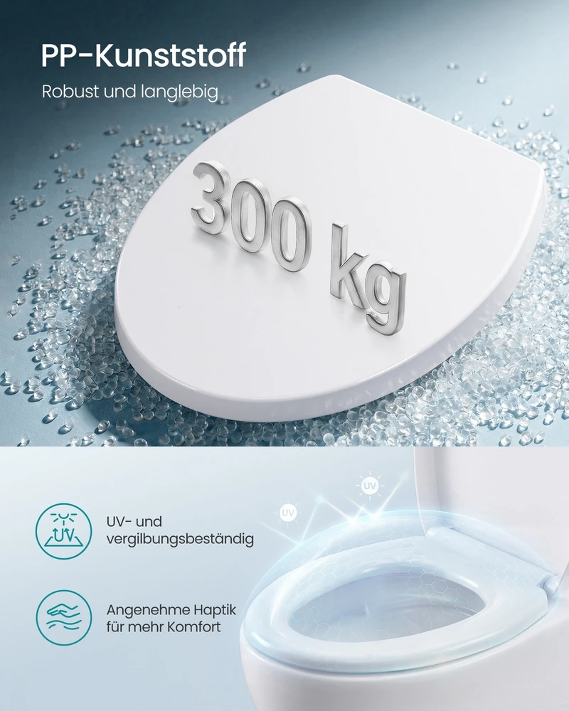 Songmics O formos tualeto sėdynė su automatiniu nuleidimu ir nuimamu dangčiu, balta