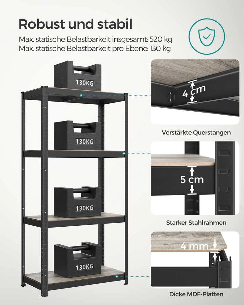 Songmics Stovinti lentyna 40 x 80 x 160 cm su 4 reguliuojamomis lentynomis