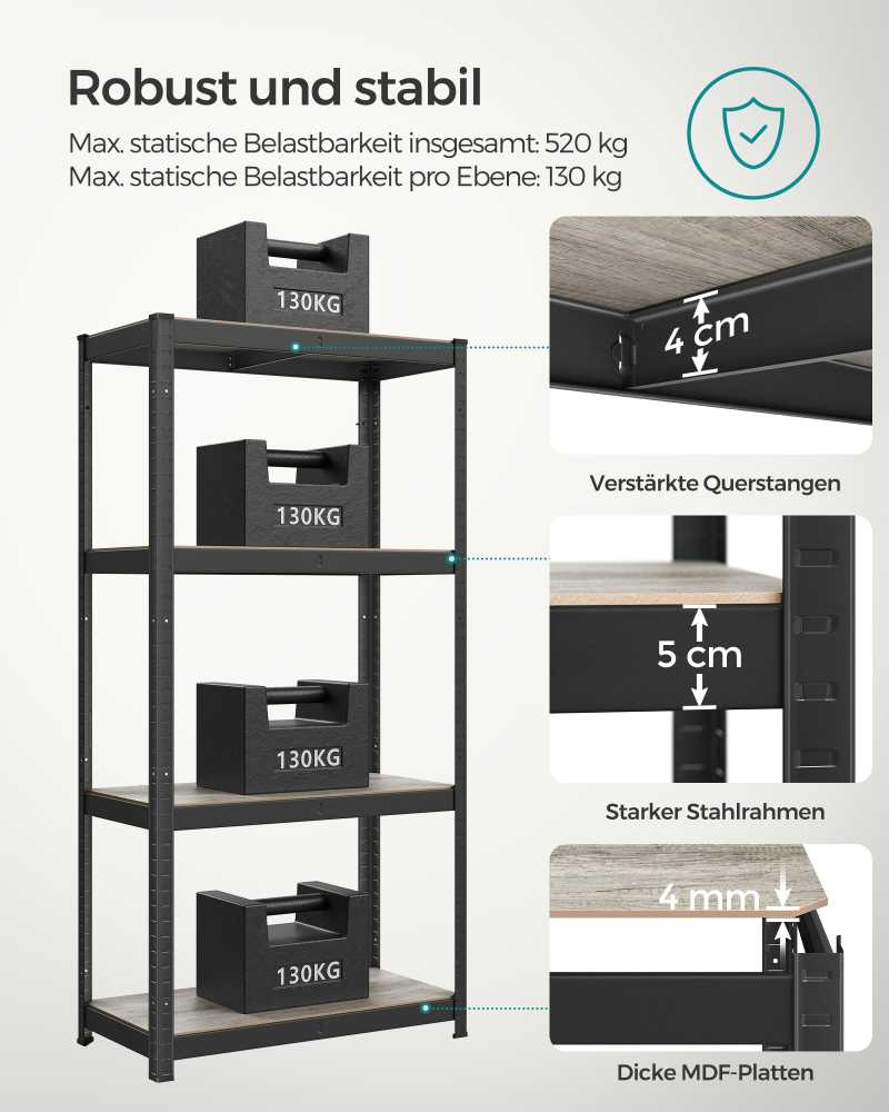 Songmics Stovinti lentyna 40 x 80 x 160 cm su 4 reguliuojamomis lentynomis