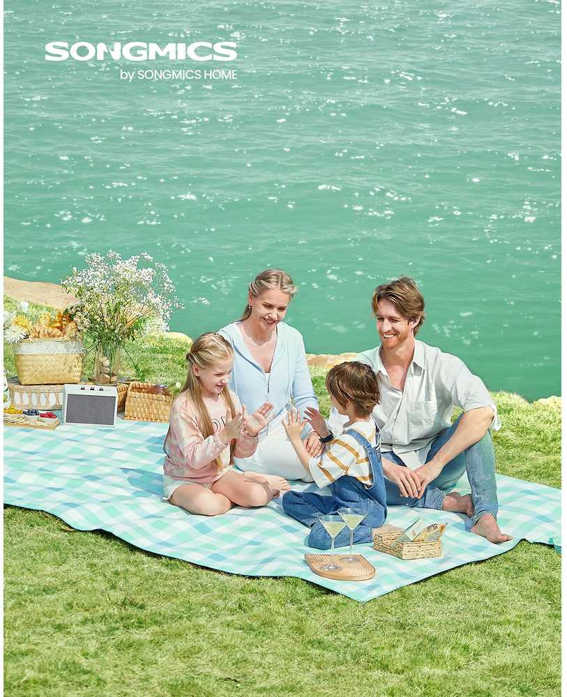 Songmics Pikniko antklodė 300 x 200 cm vandeniui atspari žalia-balta