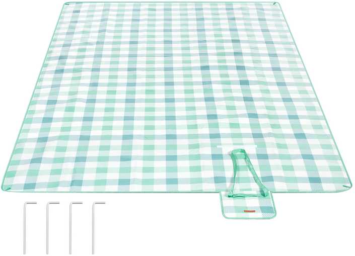 Songmics Pikniko antklodė 300 x 200 cm vandeniui atspari žalia-balta