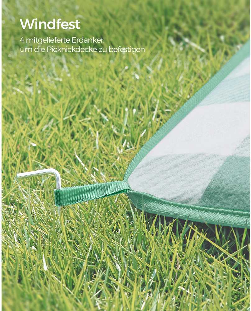 Songmics Pikniko antklodė 300 x 200 cm vandeniui atspari žalia-balta