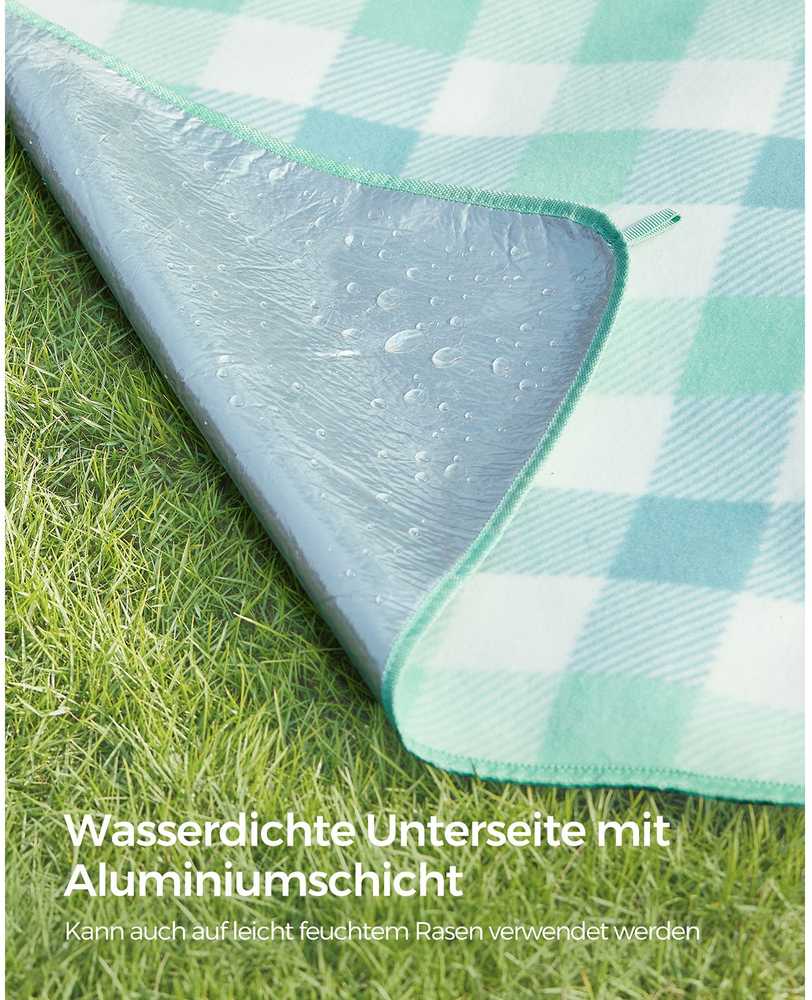Songmics Pikniko antklodė 300 x 200 cm vandeniui atspari žalia-balta