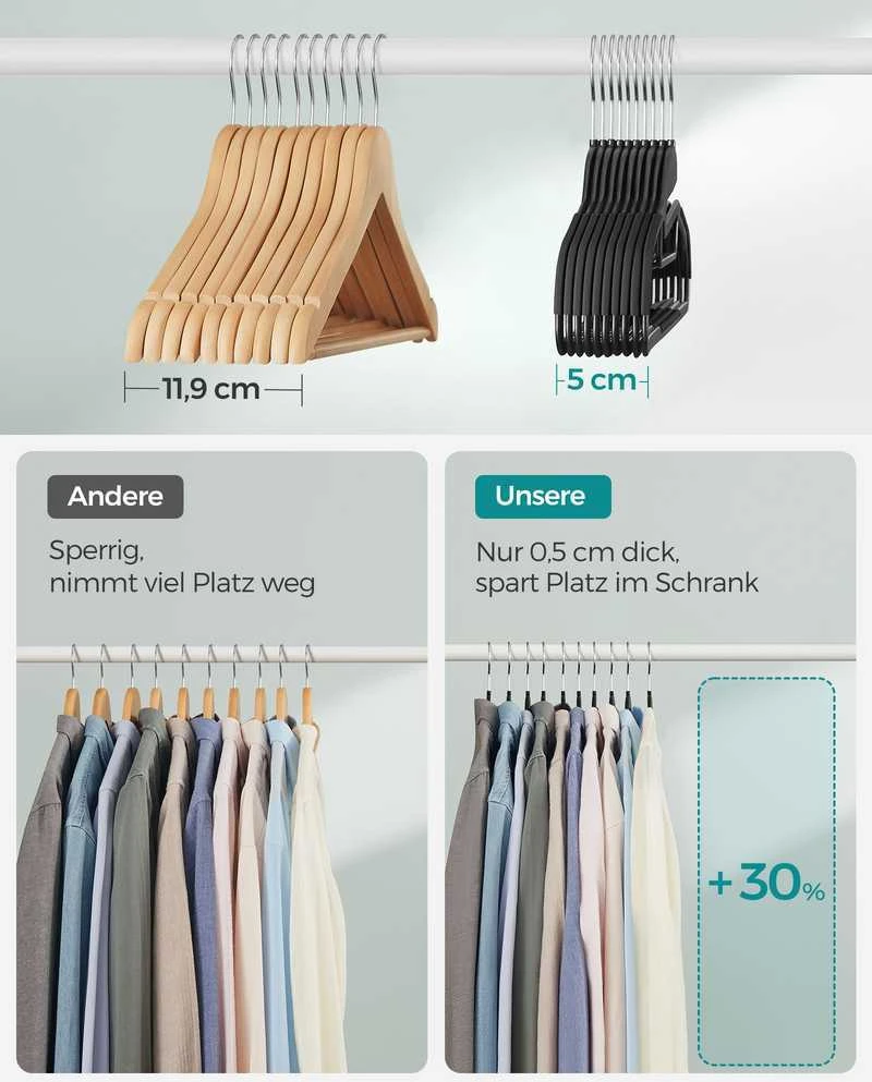 Songmics Plastikinė drabužių pakaba neslidi, taupanti vietą, juoda