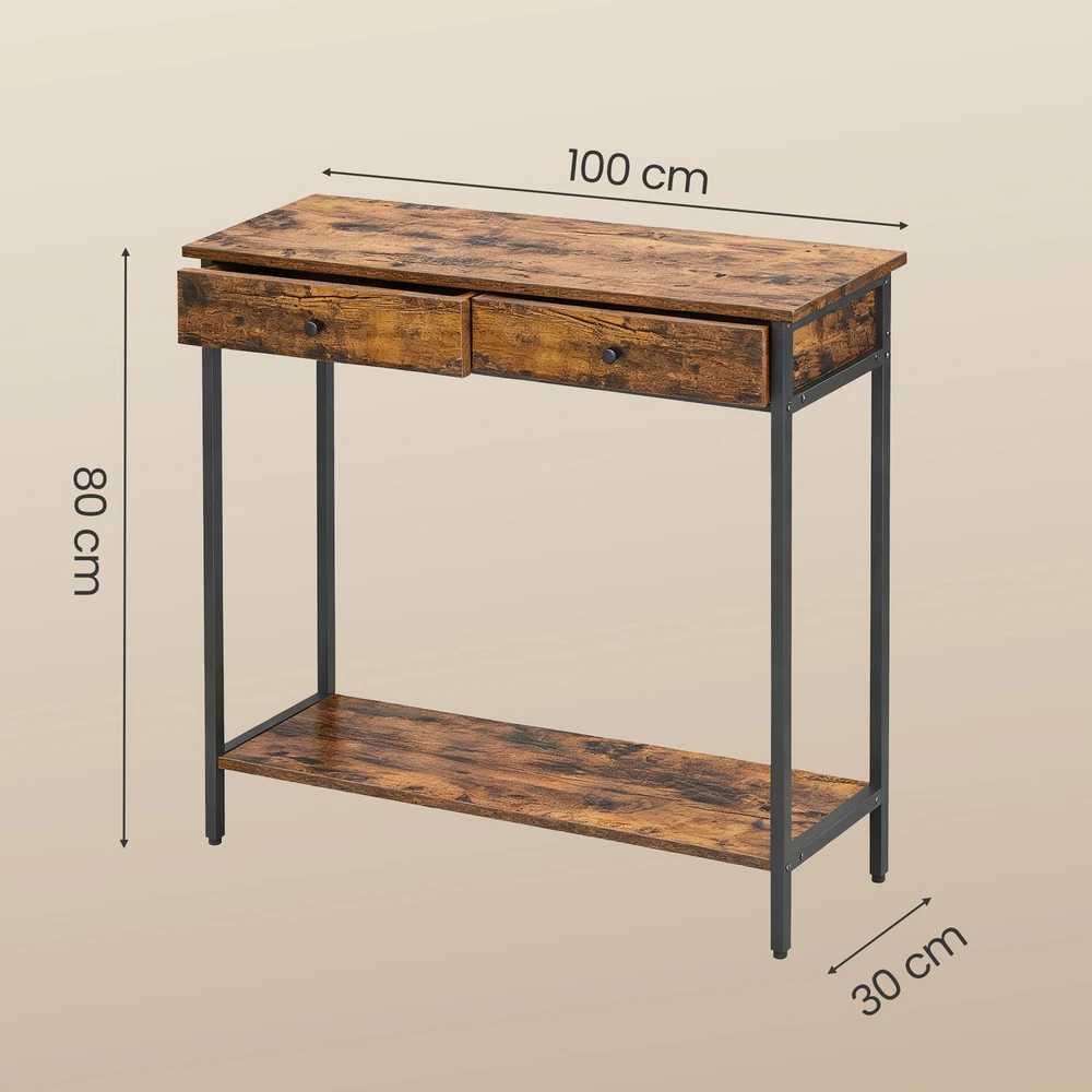 Songmics Konsolinis stalas su 2 stalčiais, 100 × 30 × 80 cm