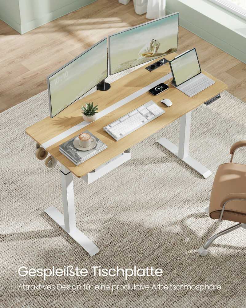 Songmics Vasagle Rašomasis stalas su kištukiniais lizdais ir stalčiumi 60 x 140 cm