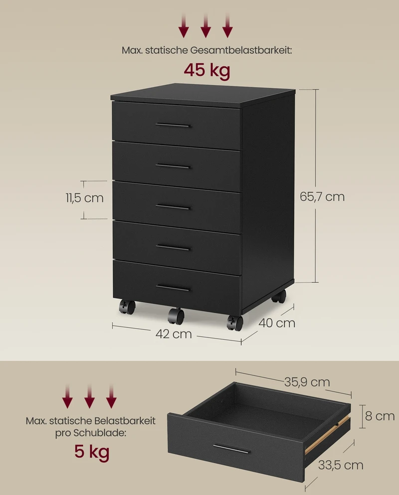 Songmics Biuro spintelė 40 x 42 x 65,7 cm 5 stalčiai