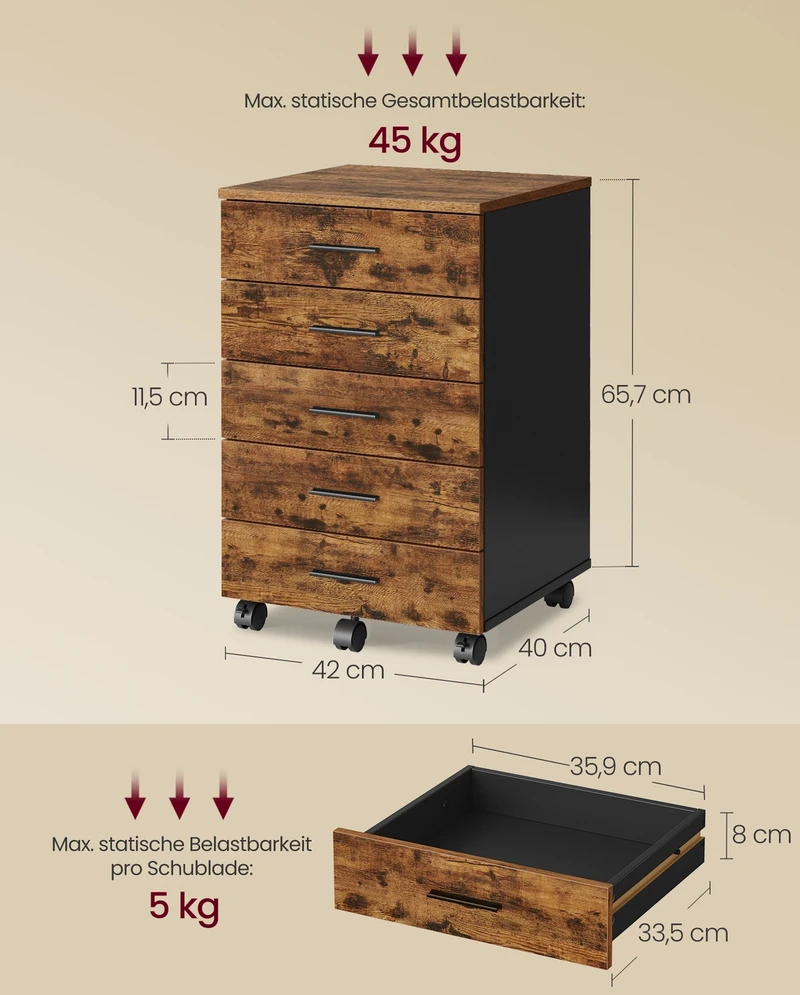 Songmics Biuro spintelė 40 x 42 x 65,7 cm 5 stalčiai