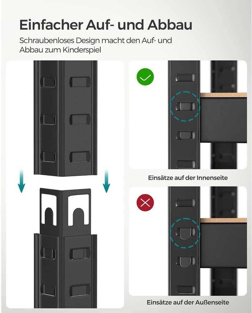 Songmics Reguliuojama stovinti lentyna su 4 lentynomis 40 x 80 x 160 cm vintažinė ruda-juoda