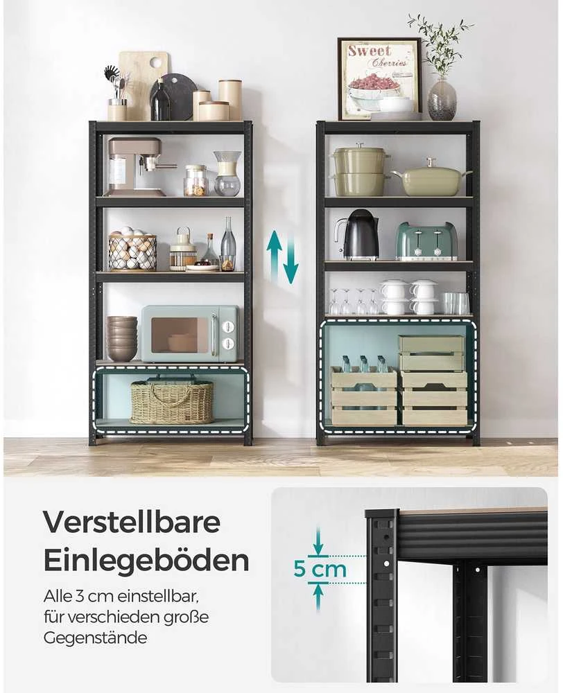 Songmics Reguliuojama stovinti lentyna su 5 lentynomis 40 x 90 x 180 cm Pilkai juoda