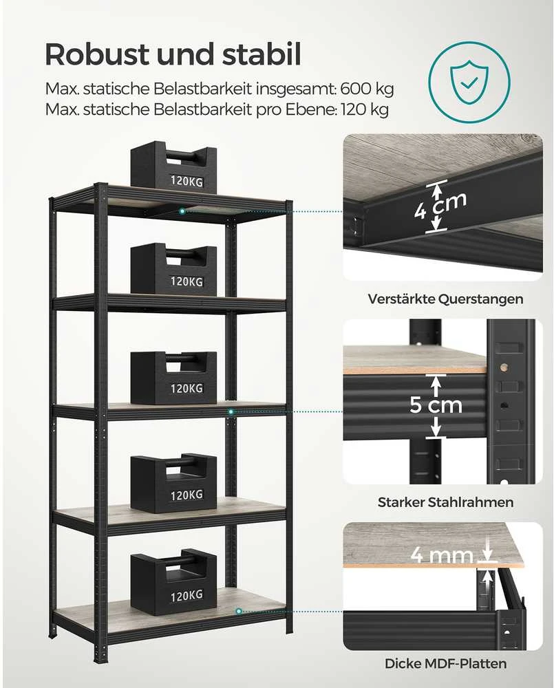 Songmics Reguliuojama stovinti lentyna su 5 lentynomis 50 x 100 x 200 cm Žaliai juoda