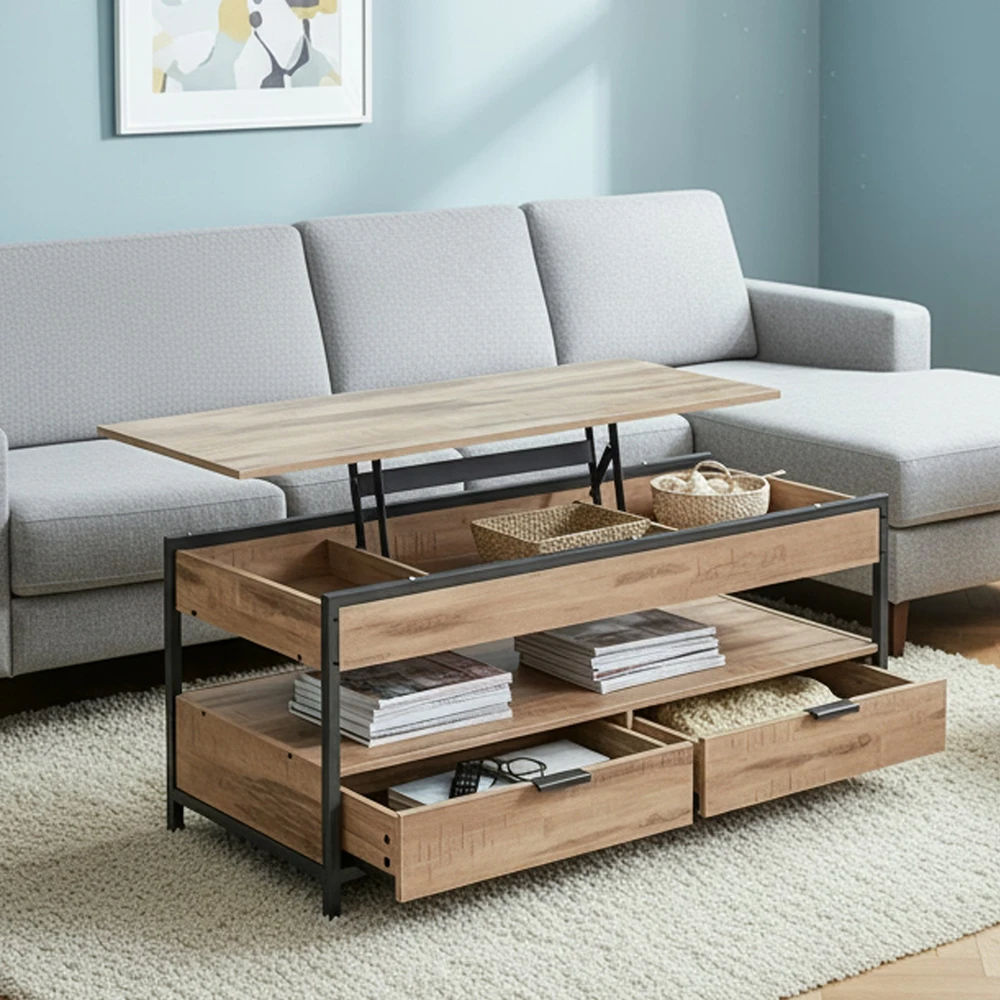 Songmics Reguliuojamo aukščio kavos staliukas su stalčiais 50x120 cm