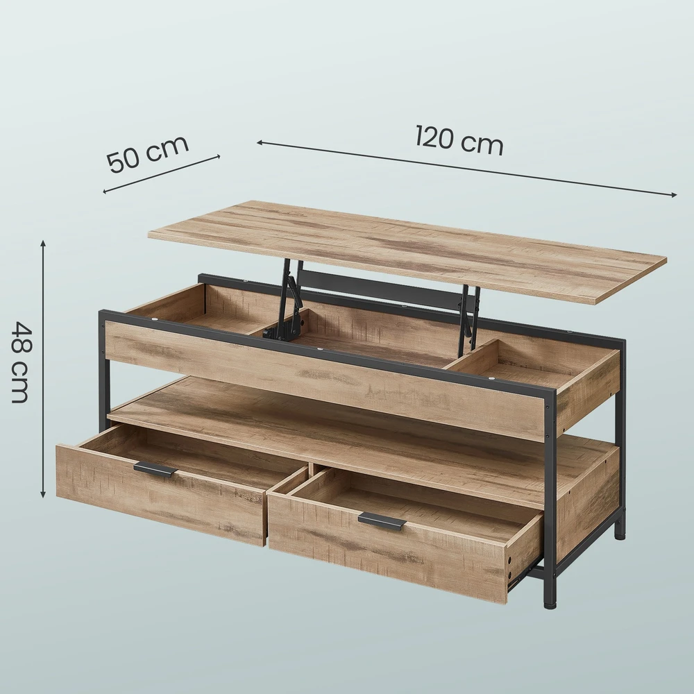 Songmics Reguliuojamo aukščio kavos staliukas su stalčiais 50x120 cm