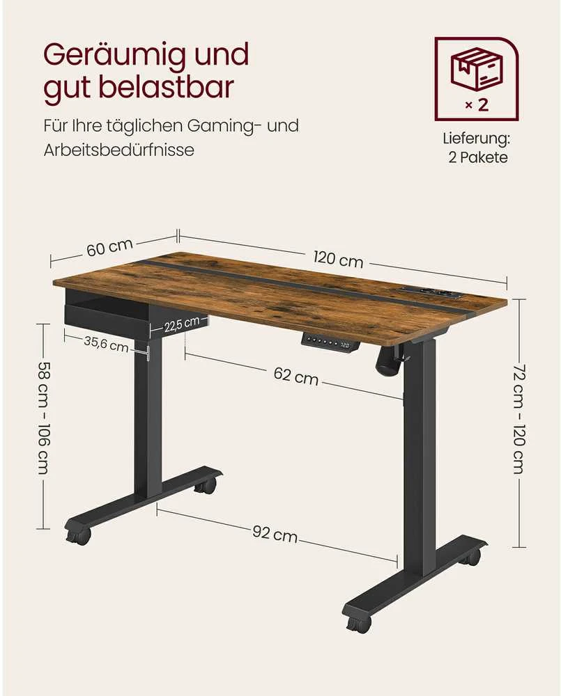Songmics Vasagle Reguliuojamo aukščio rašomasis stalas 60 x 120 cm vintage rudai juodas