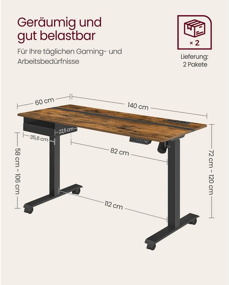 Songmics Vasagle Reguliuojamo aukščio rašomasis stalas 60 x 140 cm vintage rudai juodas
