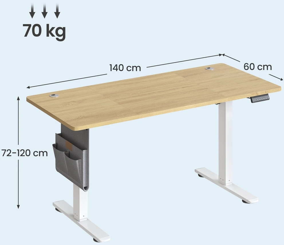 Songmics Reguliuojamo aukščio stalas 140 x 60 x (72–120) cm