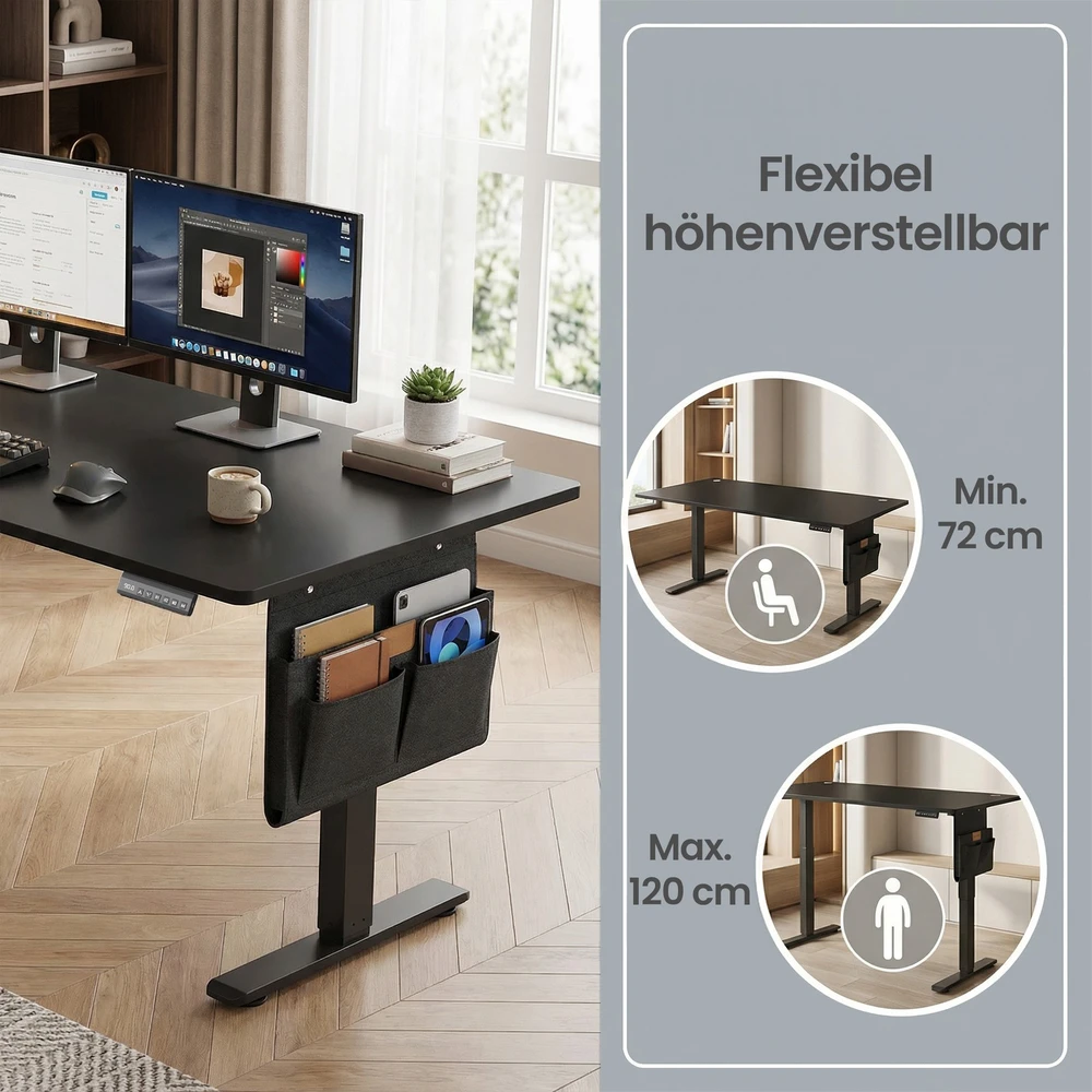 Songmics Reguliuojamo aukščio stalas 60 x 140 x (72–120) cm