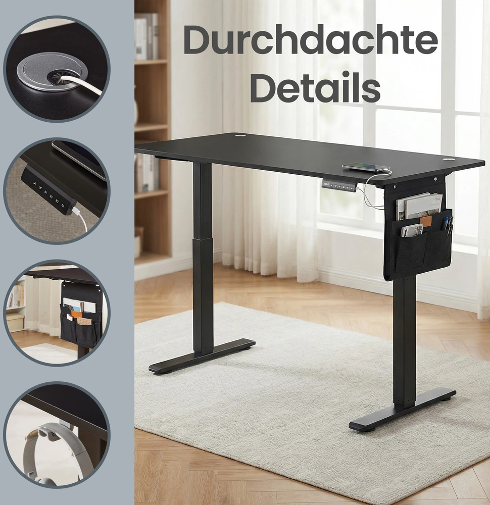 Songmics Reguliuojamo aukščio stalas 60 x 140 x (72–120) cm