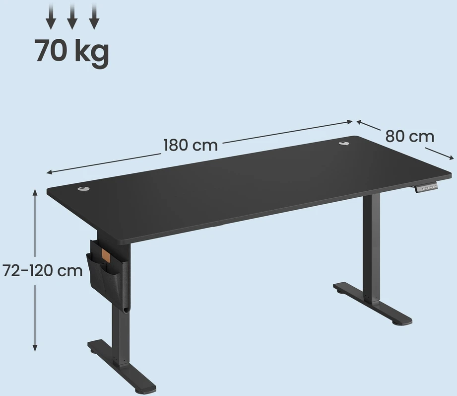 Songmics Reguliuojamo aukščio stalas 180 × 80 x 72-120cm