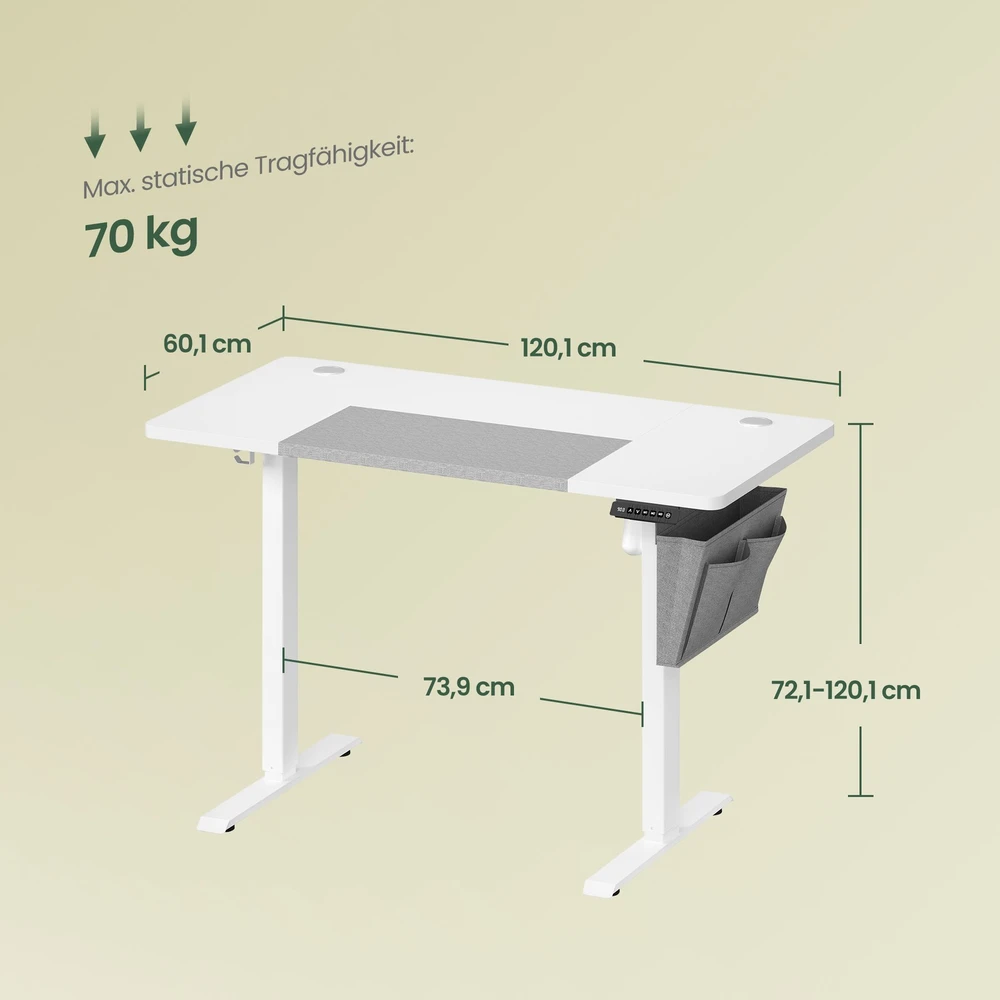 Songmics Reguliuojamo aukščio stovimas stalas, 120 x 60 cm, atminties funkcija
