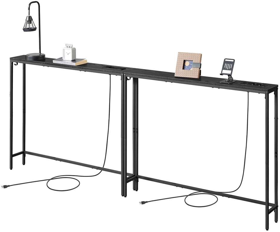 Songmics Konsolinis staliukas su elektros lizdu, antracito pilkas, 100 x 15 x 80 cm