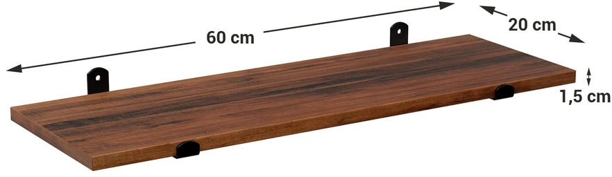 Songmics Sieninė lentyna 20 x 60 x 7 cm, apkrova iki 10 kg, senovinio rudo ir matinio juodo spalvų