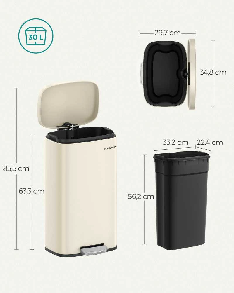 Songmics 40 litrų talpos šiukšliadėžė (2 x 20 l) Balta