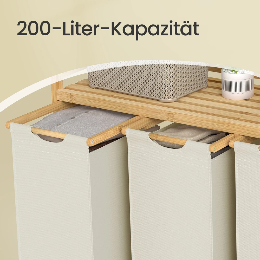 Songmics Skalbinių krepšys 4 skyrių bambukinis 200 L