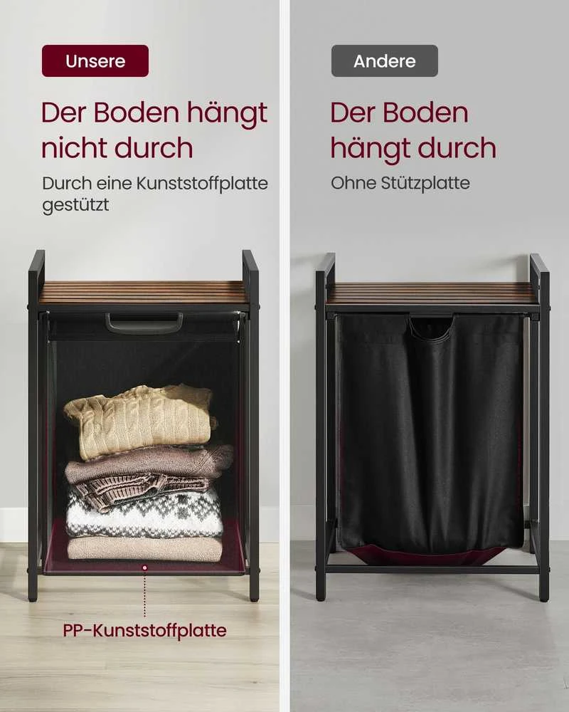 Vasagle Skalbinių surinkėjas su lentyna vintage rudai juodas