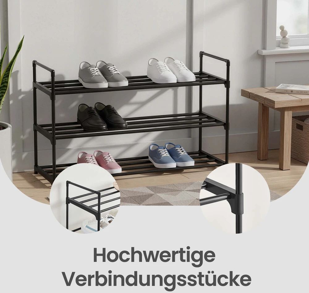 Songmics Batų lentyna 3 lygių 92x30x54 cm juoda