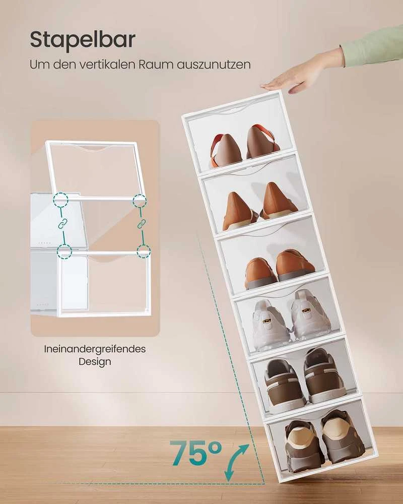SONGMICS batų dėžės, 12 vnt. rinkinys su durelėmis, 33,2 x 23 x 14,5 cm, skaidrios, debesų baltos spalvos