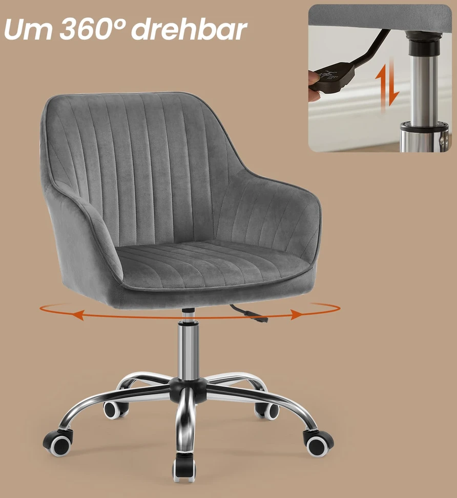 Songmics Biuro kėdė, sukamoji kėdė su aksominiu užvalkalu, putplasčio apmušalais