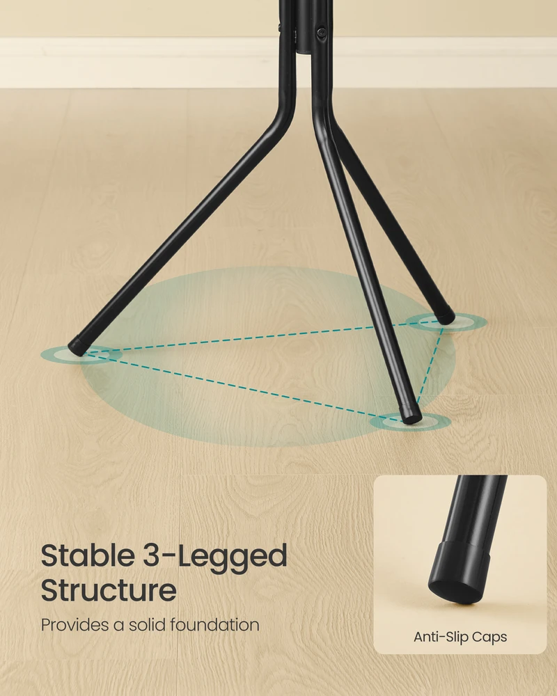 SONGMICS drabužių kabykla, metalinis drabužių stovas, laisvai stovintis drabužių, rankinių, skrybėlių laikiklis, 175 cm aukščio, 16 kabliukų, skirtas prieškambariui, svetainei, miegamajam, juodos spalvos