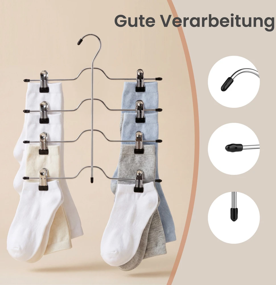 SONGMICS Kelnės pakaba, taupanti vietą, daugiafunkcinė sijonų pakaba su spaustukais, 3 vnt. rinkinys, metalinės pakabos, po 4 kelnes, su 8 reguliuojamais spaustukais, neslystančios, skirtos kelnėms, džinsams, 32 cm, sidabrinės